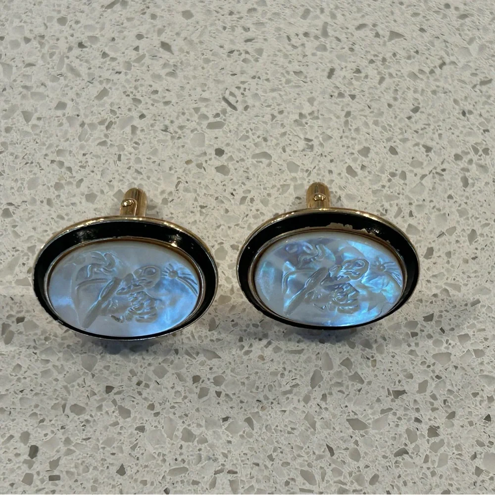Vintage Swank Mother of Pearl Greek Soldier Cameo Cufflinks Gold Tone
